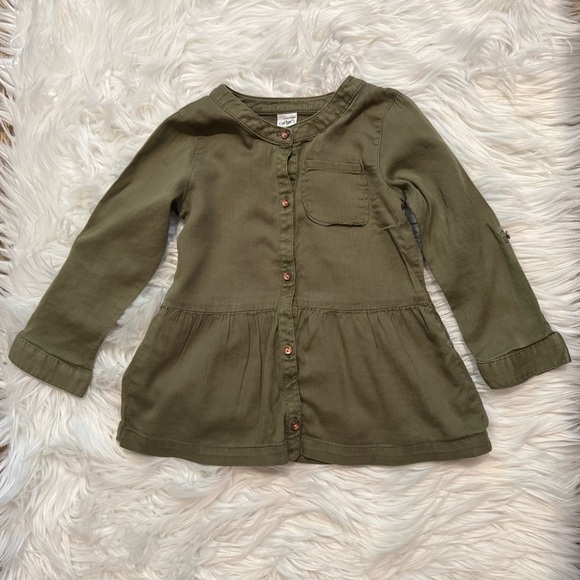 Carter's Toddler Girl Olive Green Button Down Peplum Top Size 3T - Picture 1 of 5